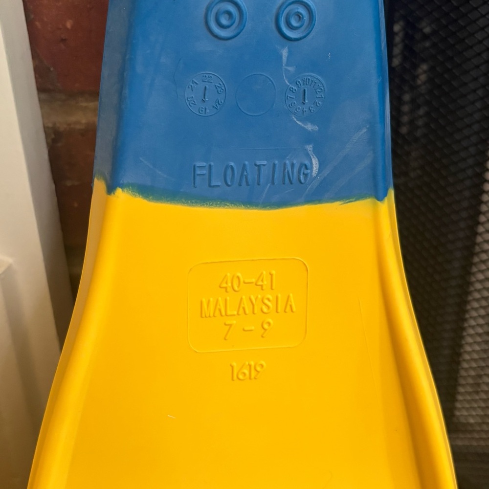 Men's Blue & Yellow Swim Fins - Open Heel Training Flippers - Picture 6 of 8